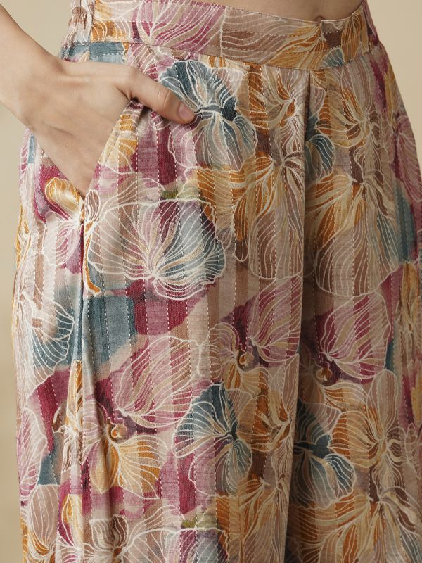 Globus Women Multi Color Floral Printed Notch Lapel Shirt & Palazzos Co-Ord Set