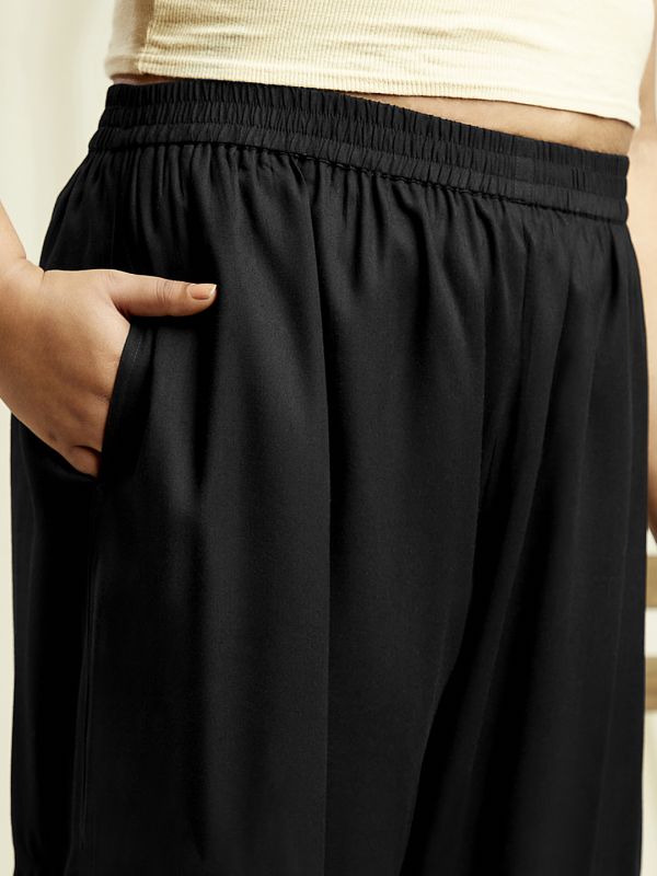 Globus Gloplus Women Black Embroidered Detail Shirt Style Tunic With Wide Leg Trousers Plus Size Fusion Co-Ord Set