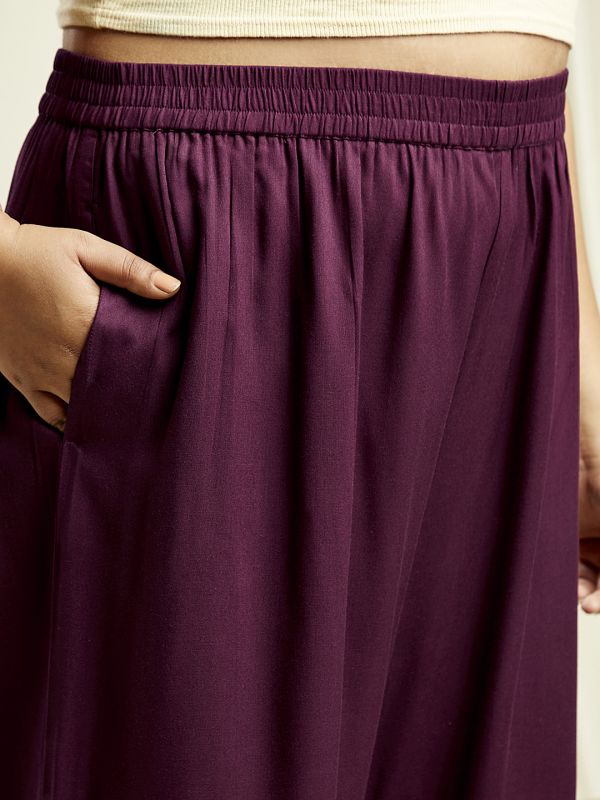 Globus Gloplus Women Purple Embroidered Detail Shirt Style Tunic With Wide Leg Trousers Plus Size Fusion Co-Ord Set