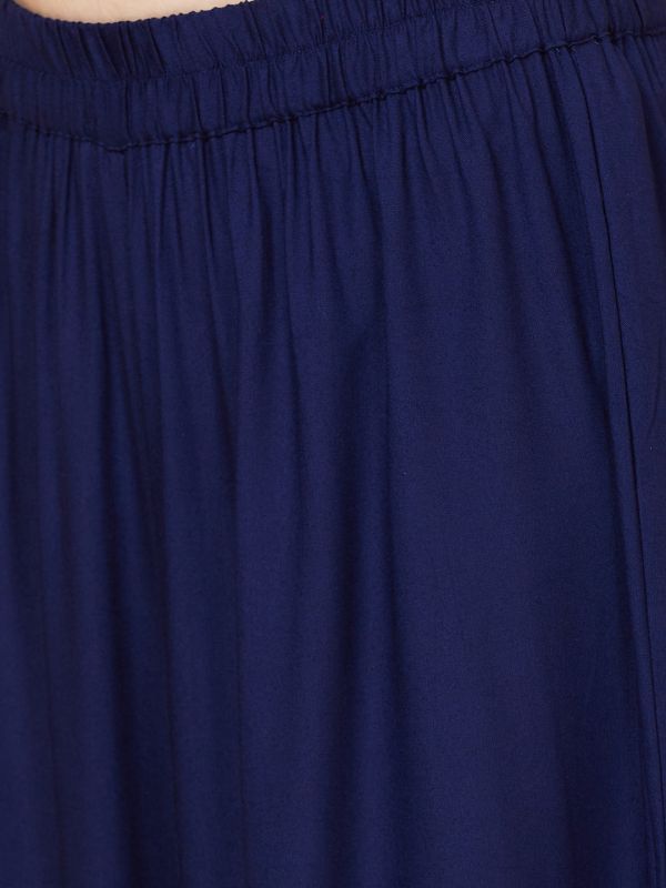 Globus Women Navy Solid Ethnic Wide Leg Palazzo with Lace at Hem