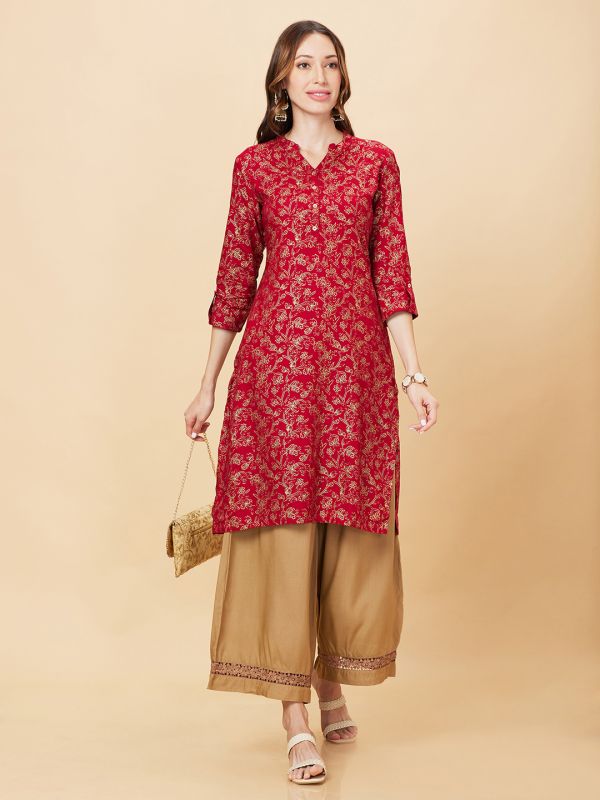 Globus Women Beige Solid Ethnic Wide Leg Palazzo with Lace at Hem
