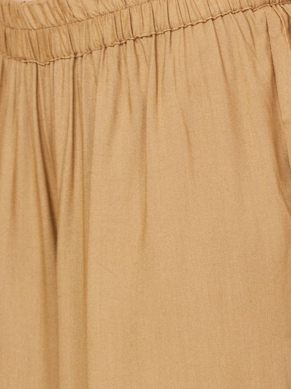 Globus Women Beige Solid Ethnic Wide Leg Palazzo with Lace at Hem