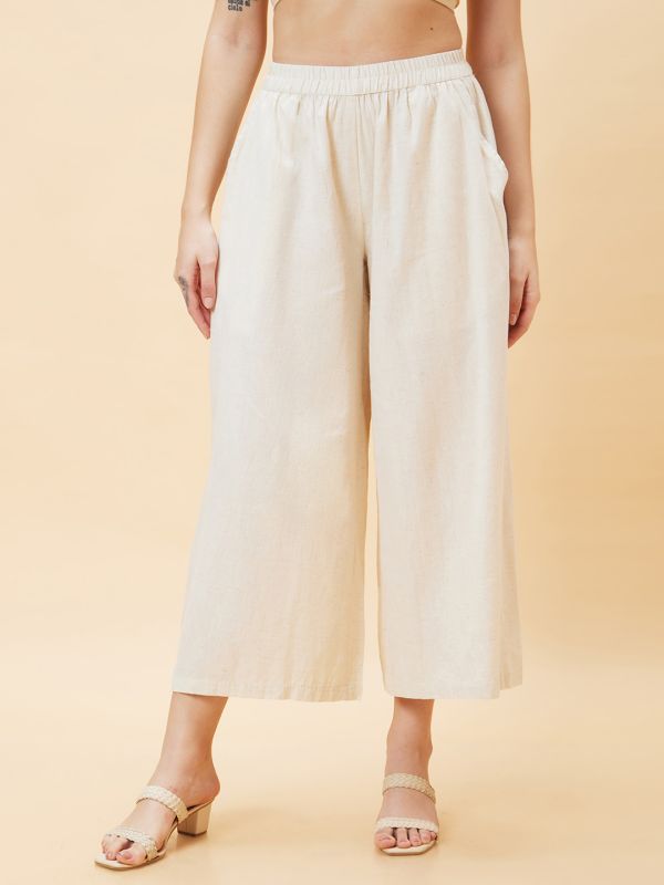 Globus Women Natural Solid Button Detailed Ethnic Straight Palazzo