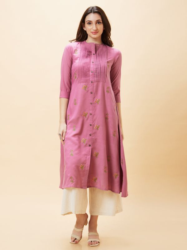 Globus Women Natural Solid Button Detailed Ethnic Straight Palazzo