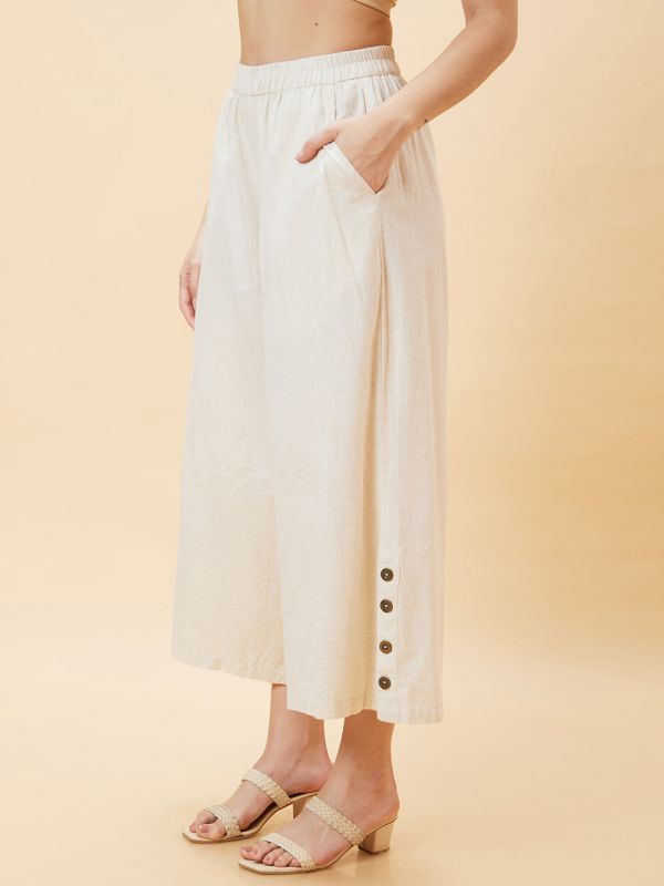 Globus Women Natural Solid Button Detailed Ethnic Straight Palazzo
