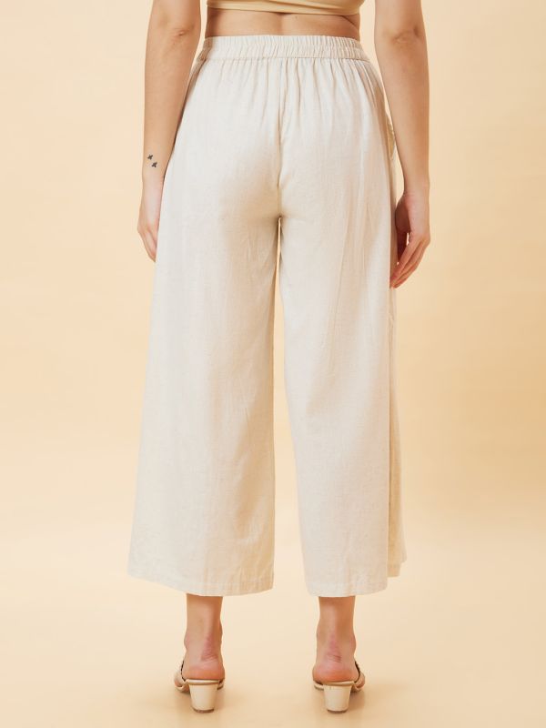 Globus Women Natural Solid Button Detailed Ethnic Straight Palazzo