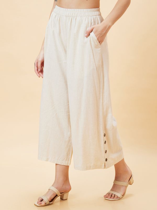 Globus Women Natural Solid Button Detailed Ethnic Straight Palazzo