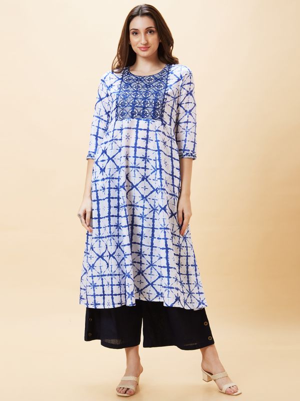 Globus Women Navy Solid Button Detailed Ethnic Straight Palazzo