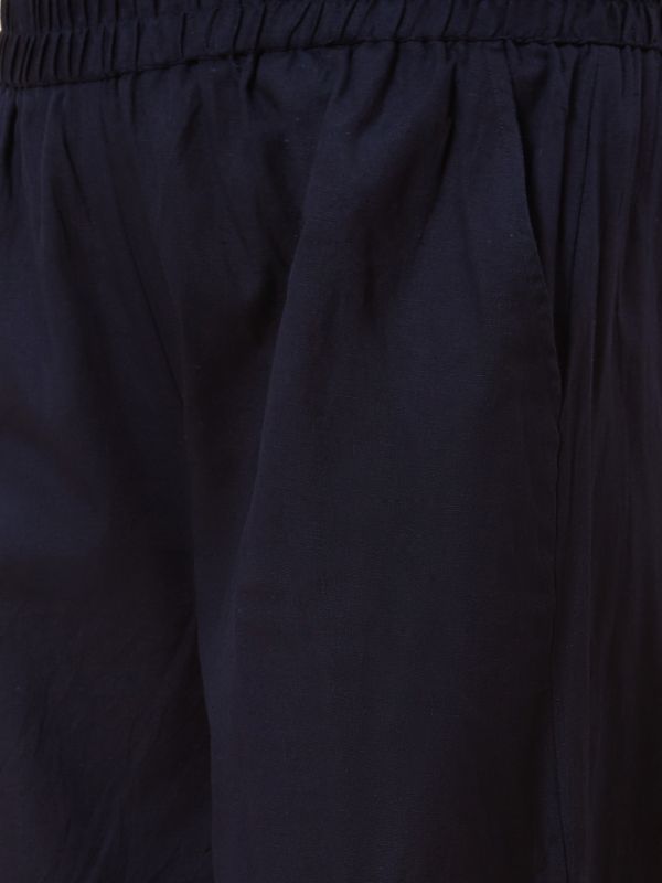 Globus Women Navy Solid Button Detailed Ethnic Straight Palazzo