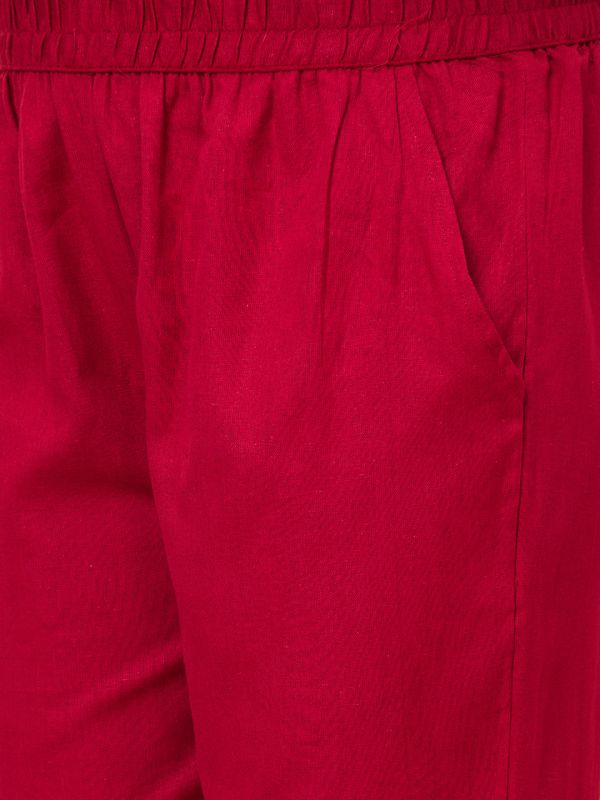 Globus Women Maroon Hem Embroidered Mid-Rise Straight Fit Trousers