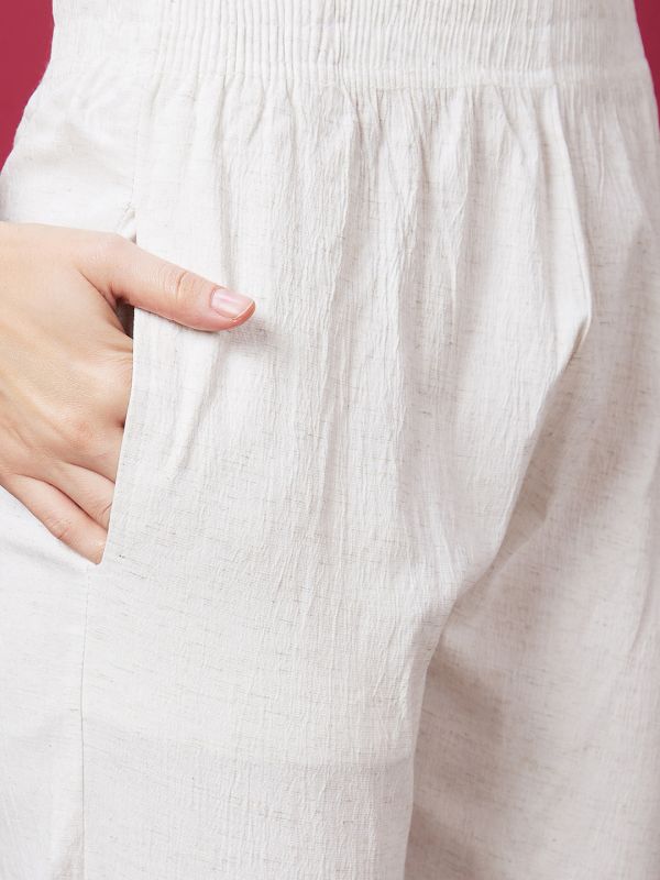 Globus Women Off White Ethnic Cigarette Trouser With Embroidery Detailed Hem