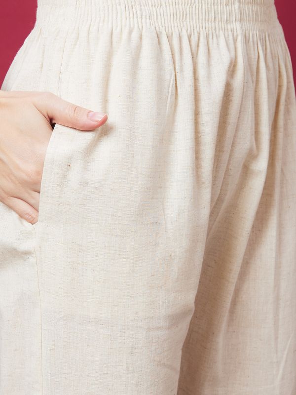 Globus Women Off White Embellished Ethnic Cigarette Trouser With Lace Detail