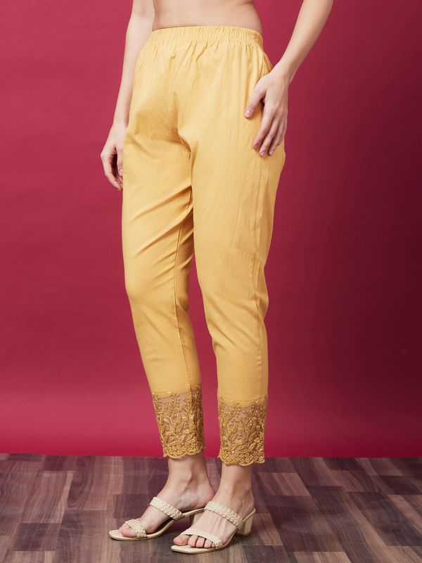 Globus Women Yellow Embellished Ethnic Cigarette Trouser