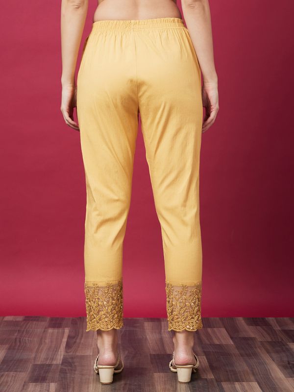 Globus Women Yellow Embellished Ethnic Cigarette Trouser