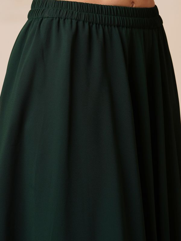 Globus Women Green Bandhani Printed Embroidered One Shoulder Tunic & Georgette Elasticated Floor Length Skirt Fusion Co-Ord Set
