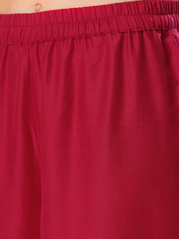 Globus Women Red Embroidered Straight Festive Kurta With Sharara & Dupatta Set