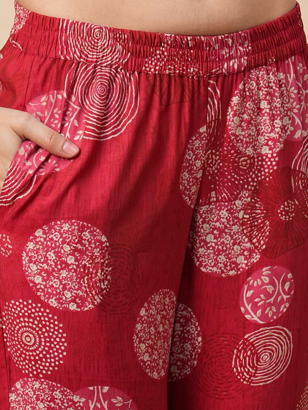 Globus Women Pink Mandarin Collar Allover Printed Panelled Kurta With Narrow Pants & Dupatta