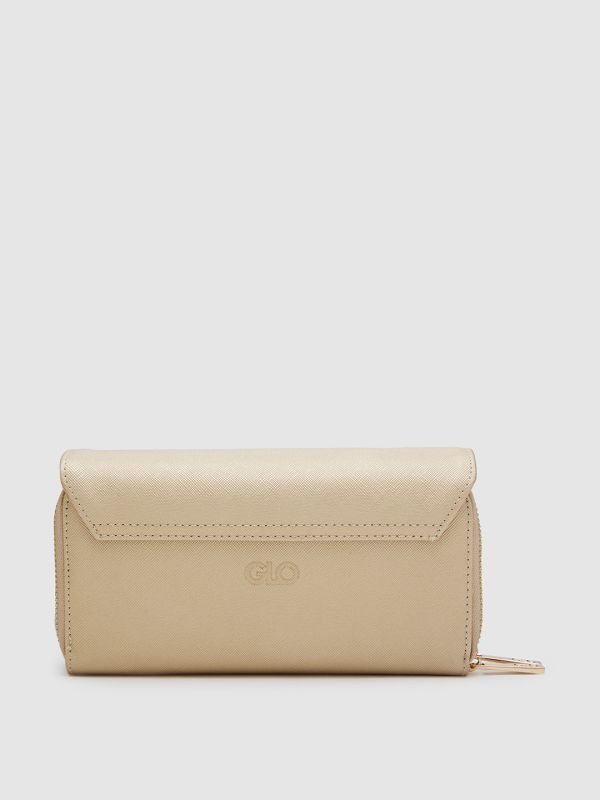 Globus Women Gold Solid Vegan Leather Envelope Wallet