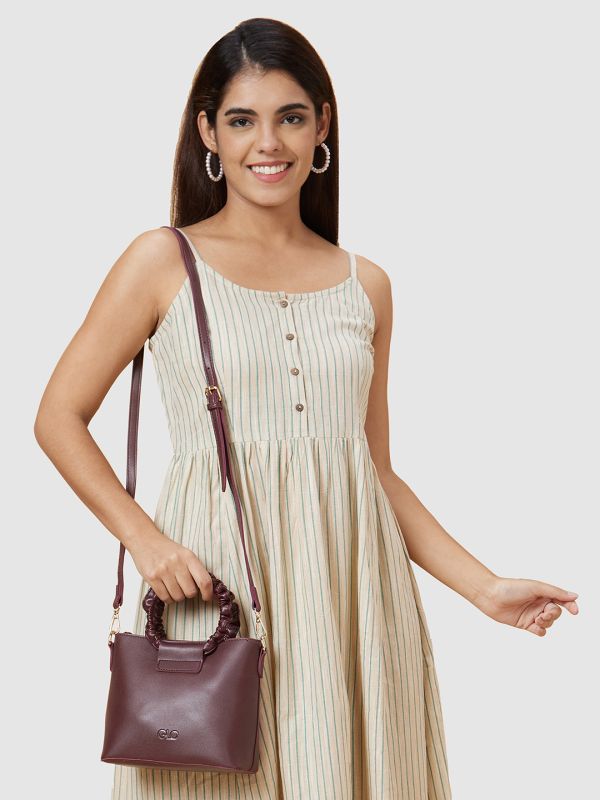 Globus Women Maroon Solid Vegan Leather Sling Bag