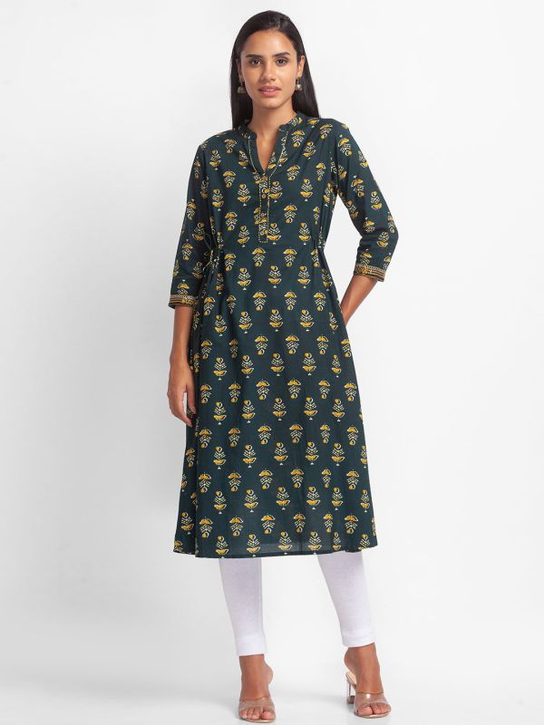 Globus Dark Green Printed Kurta