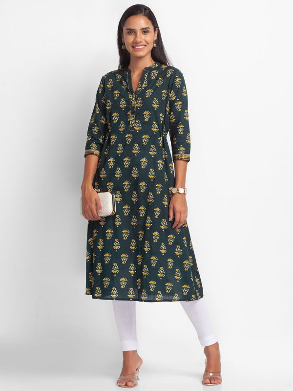 Globus Dark Green Printed Kurta