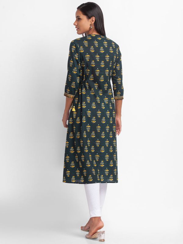 Globus Dark Green Printed Kurta