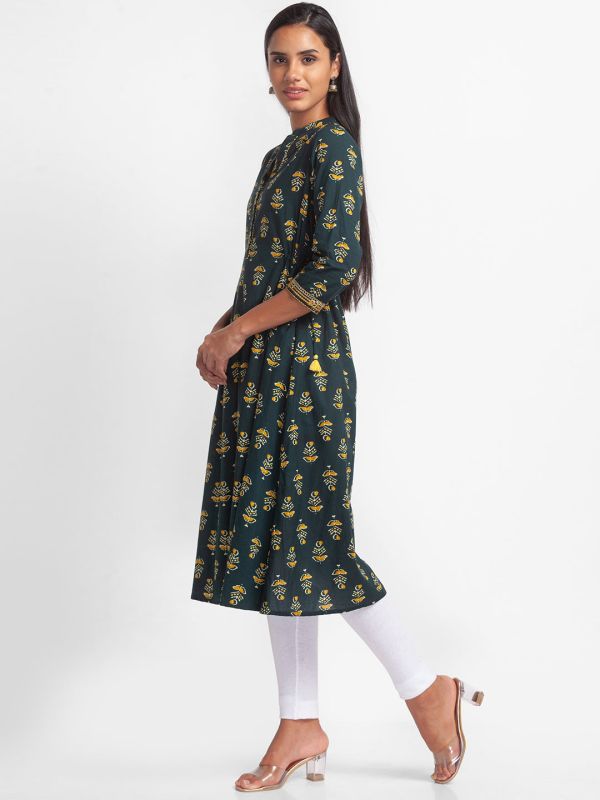 Globus Dark Green Printed Kurta