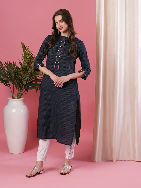 Globus Blue Woven Design Kurta