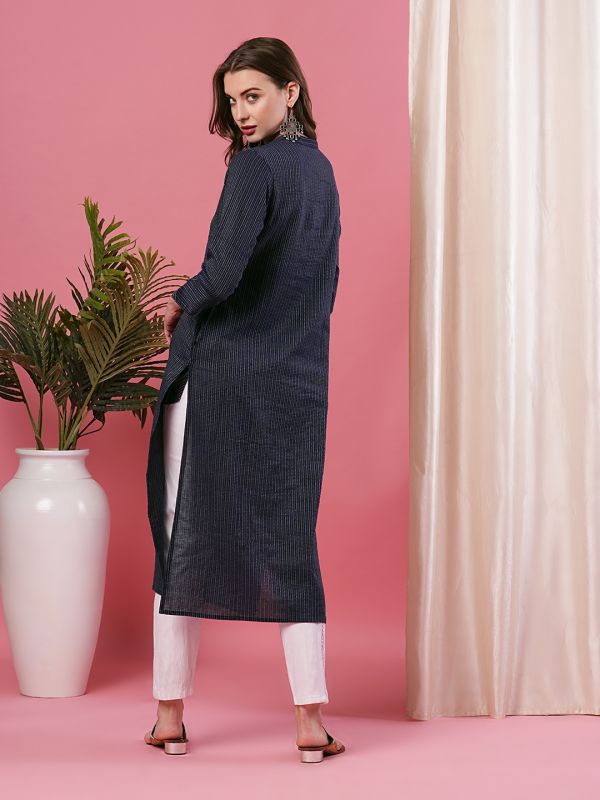 Globus Blue Woven Design Kurta
