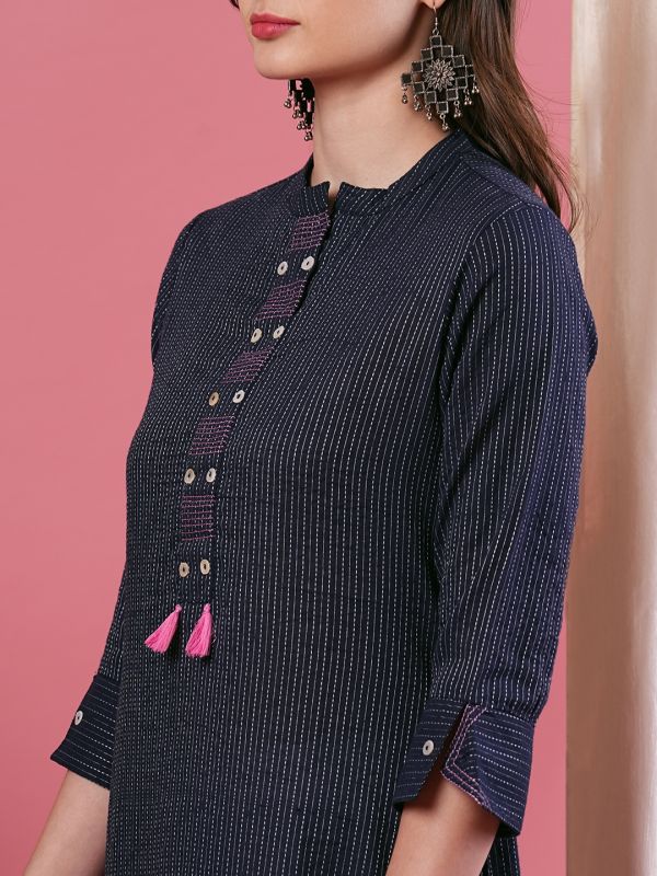 Globus Blue Woven Design Kurta