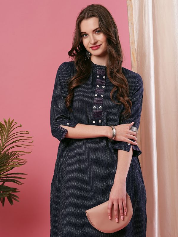 Globus Blue Woven Design Kurta