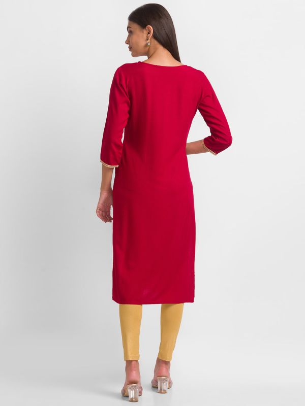 Globus Maroon Embroidered Kurta