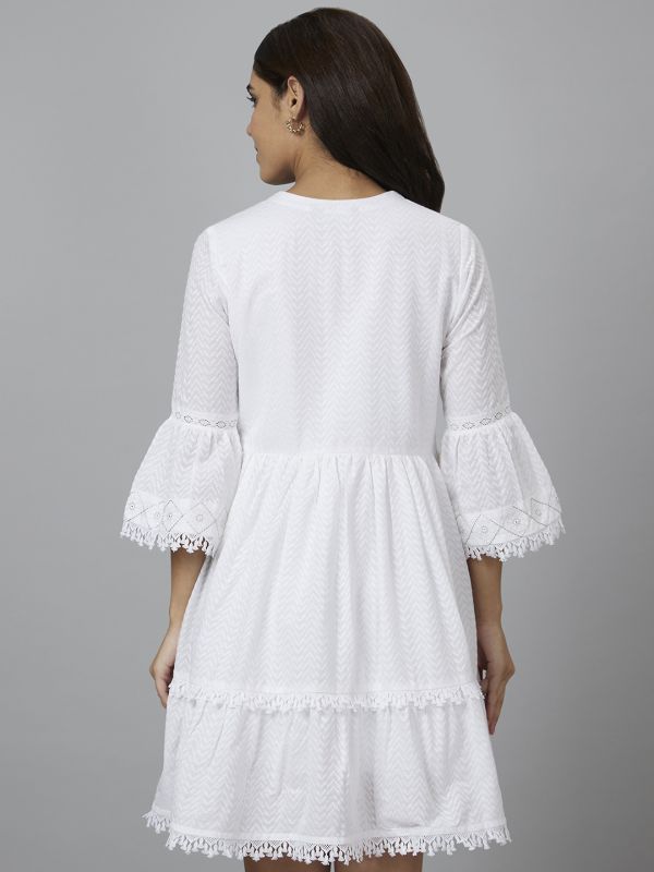 Globus Women Ivory Embroidered A-Line Dress