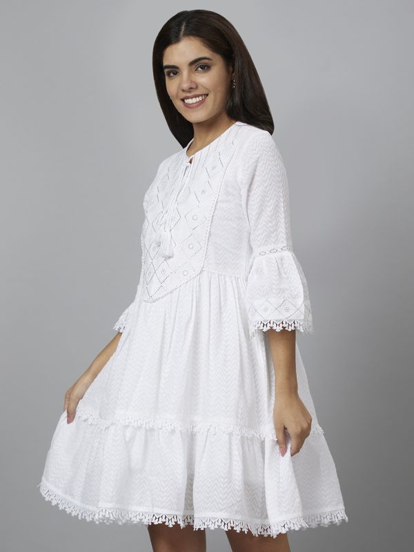 Globus Women Ivory Embroidered A-Line Dress