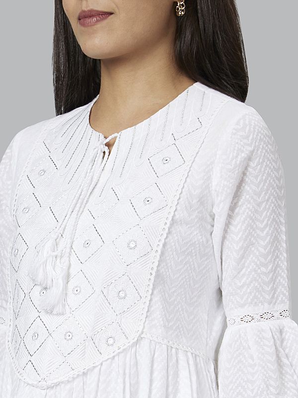Globus Women Ivory Embroidered A-Line Dress