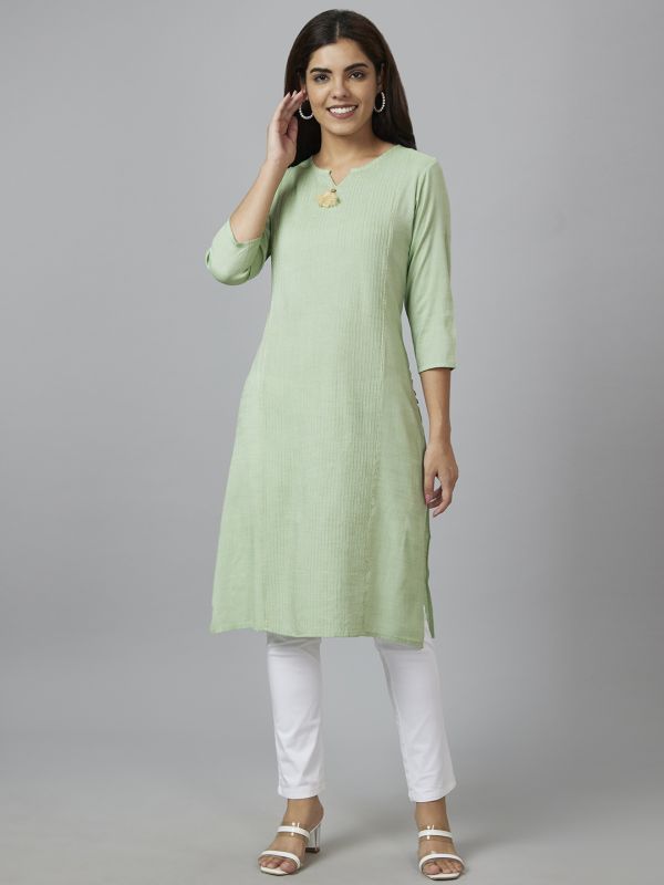 Globus Women Green Solid Straight Kurta