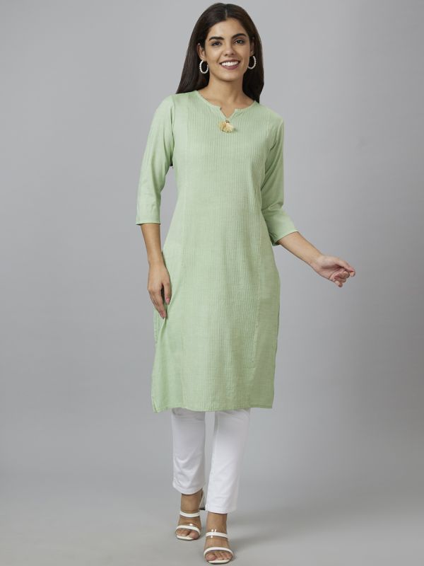 Globus Women Green Solid Straight Kurta