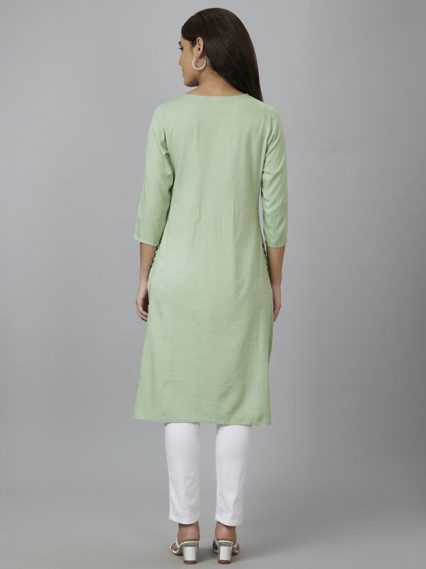 Globus Women Green Solid Straight Kurta