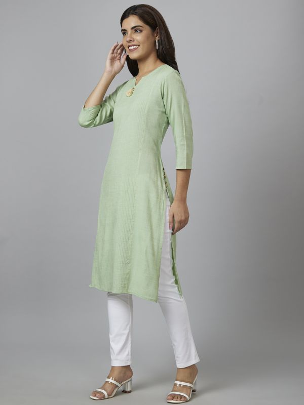 Globus Women Green Solid Straight Kurta