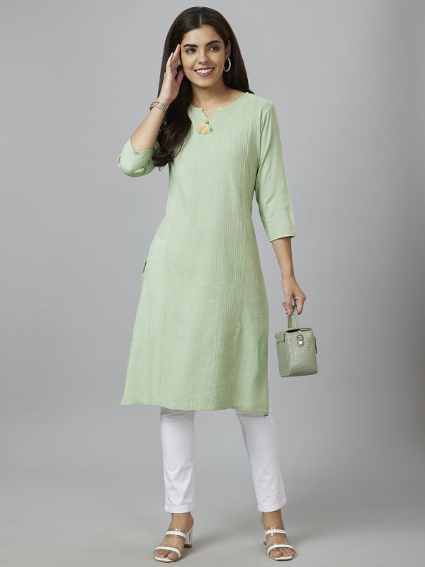 Globus Women Green Solid Straight Kurta