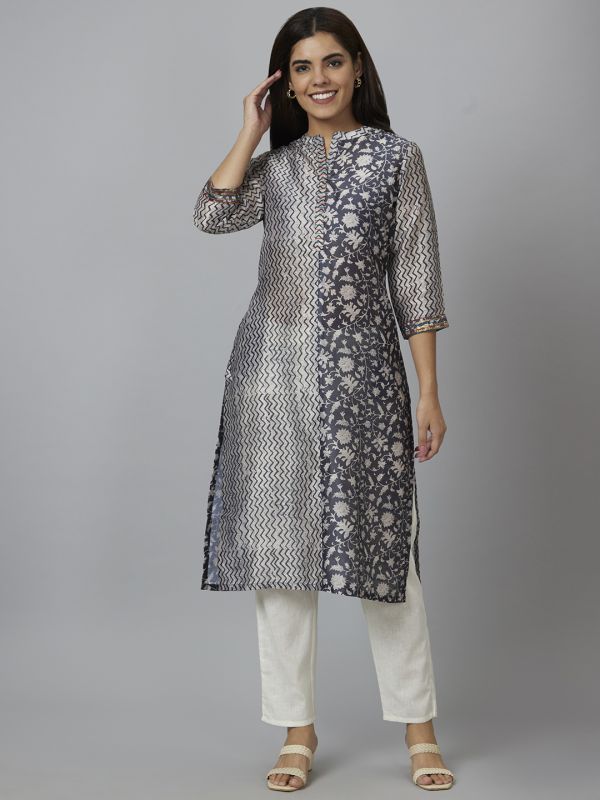 Globus Women Charcoal Printed Straight Kurta