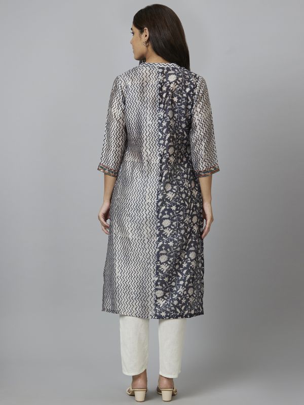 Globus Women Charcoal Printed Straight Kurta