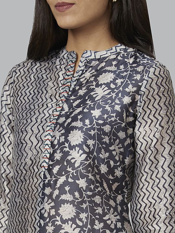 Globus Women Charcoal Printed Straight Kurta