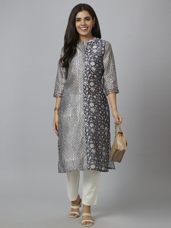 Globus Women Charcoal Printed Straight Kurta
