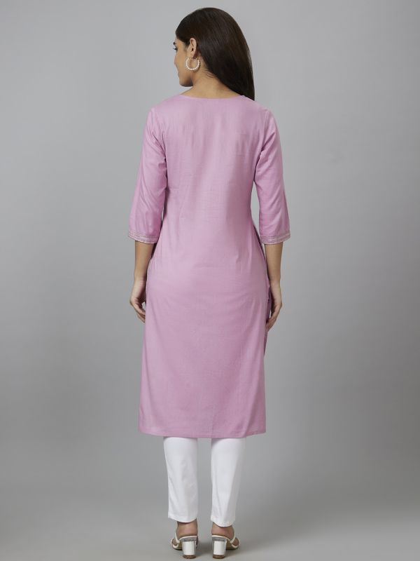 Globus Women Pink Yoke Embroidered Straight Kurta
