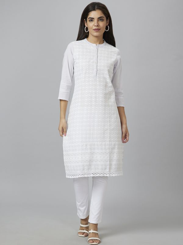 Globus Women Grey Embroidered Straight Kurta