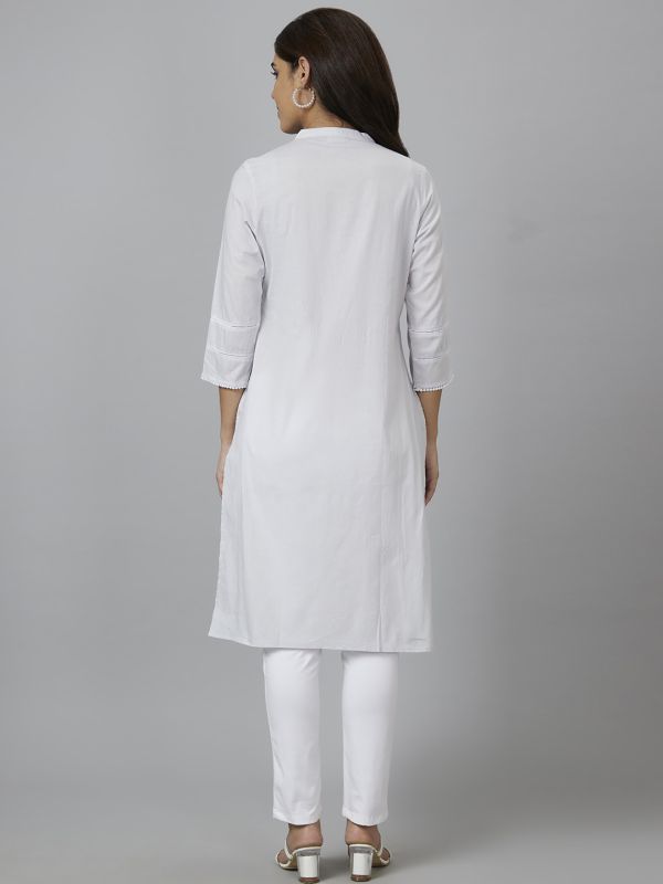 Globus Women Grey Embroidered Straight Kurta