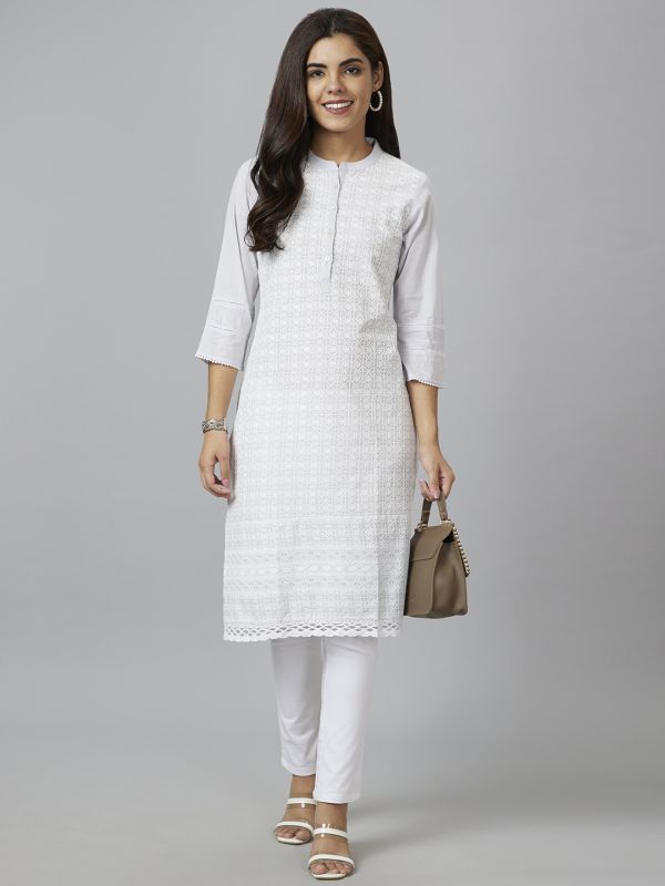 Globus Women Grey Embroidered Straight Kurta