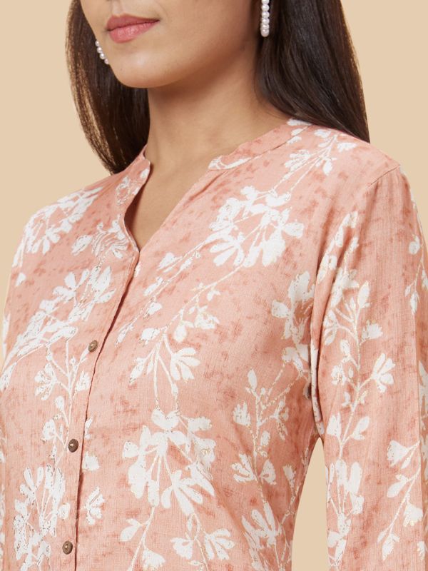 Globus Women Peach Printed Straight Kurta