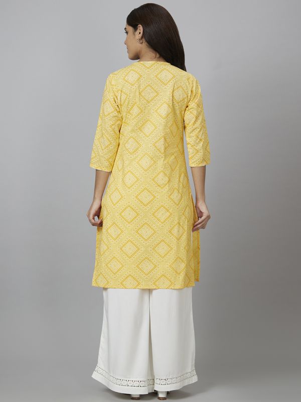 Globus Women Yellow Printed Straight Kurta